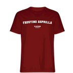 Faustino Asprilla t-shirt – red men's t-shirt with white Faustino Asprilla letters and Players Couture logo on the chest