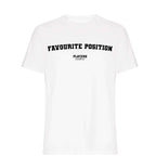 Favourite Position men's T-shirt in white with bold name lettering