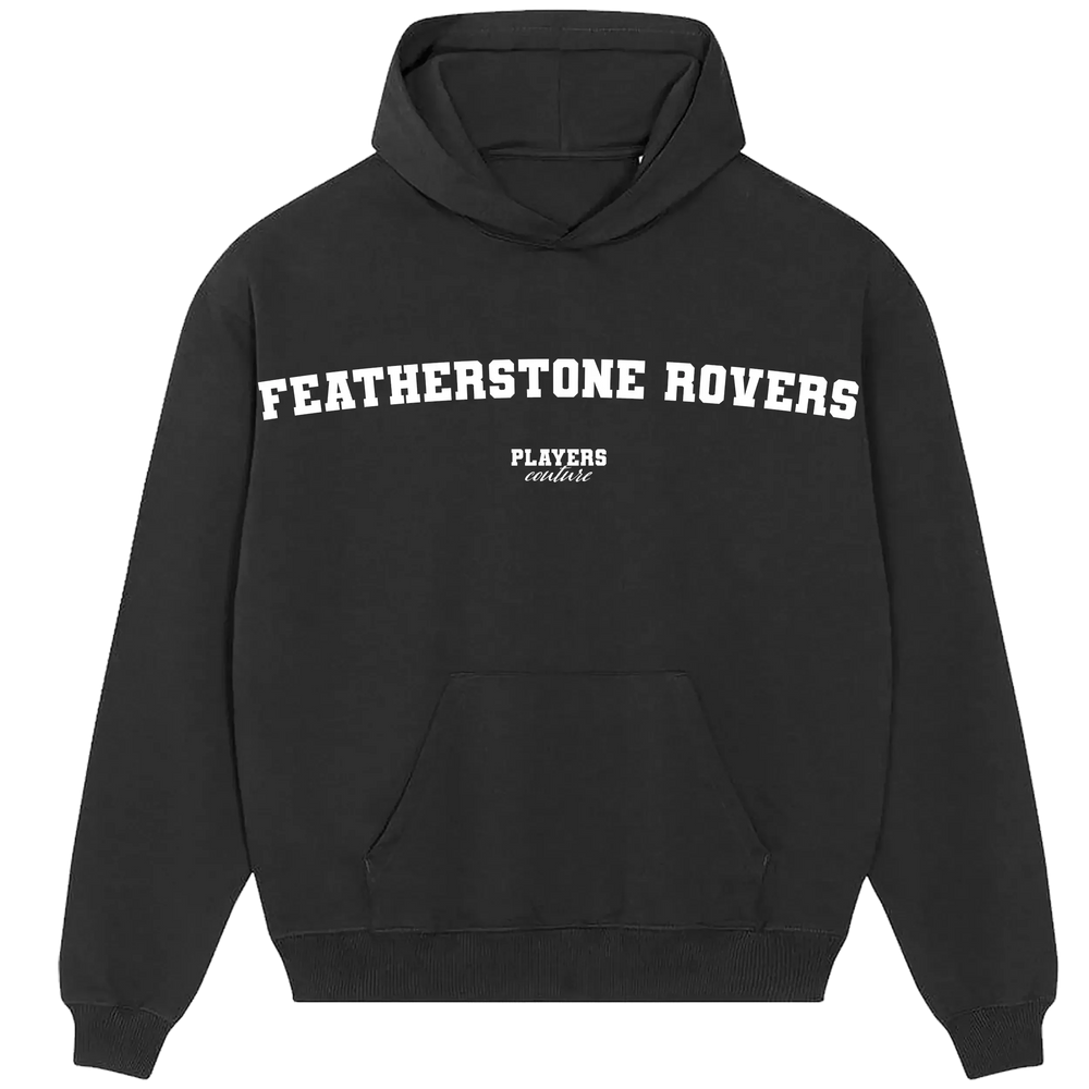 Featherstone Rovers hoodie – black men's hoodie with white Featherstone Rovers letters and Players Couture logo on the chest