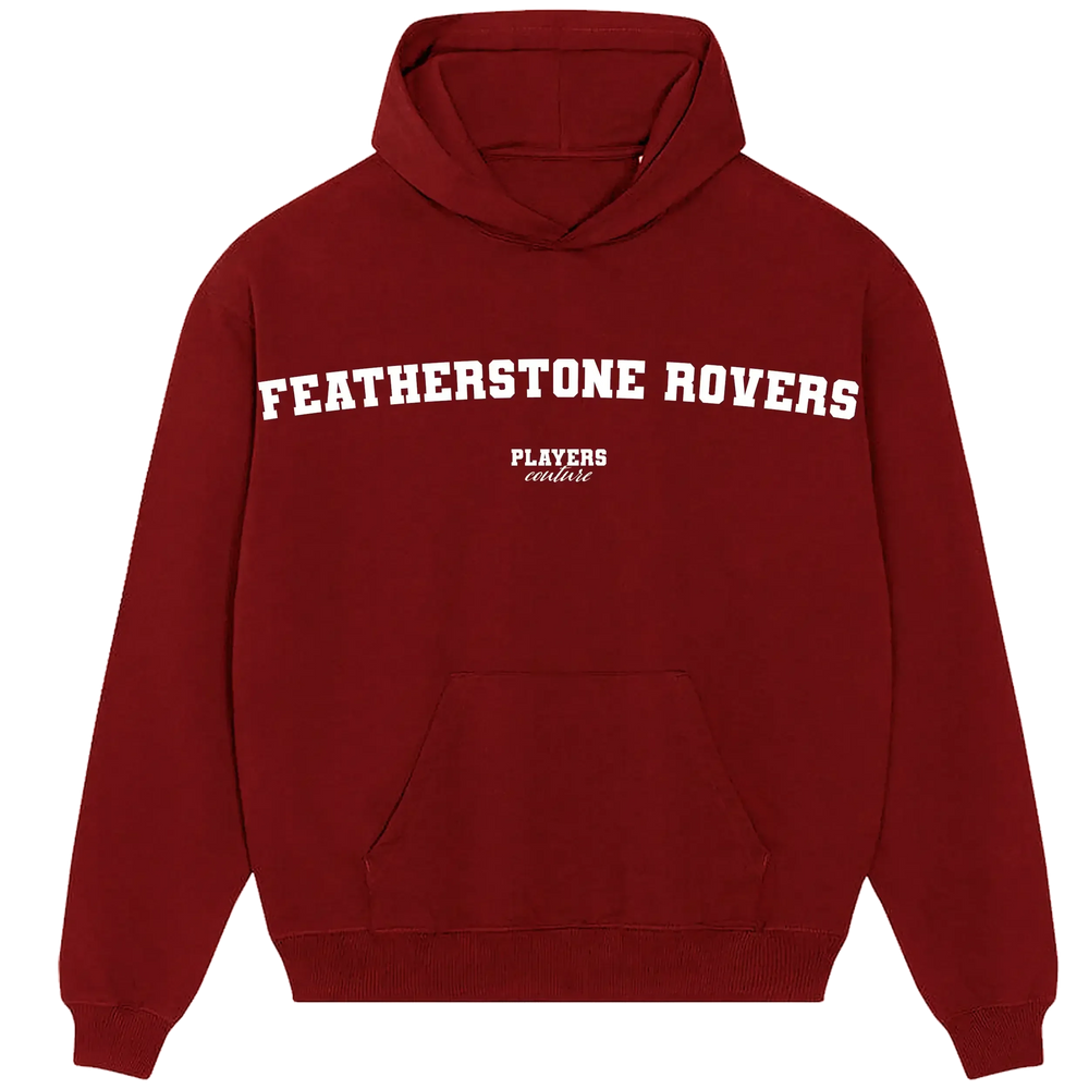 Featherstone Rovers hoodie – red men's hoodie with white Featherstone Rovers letters and Players Couture logo on the chest