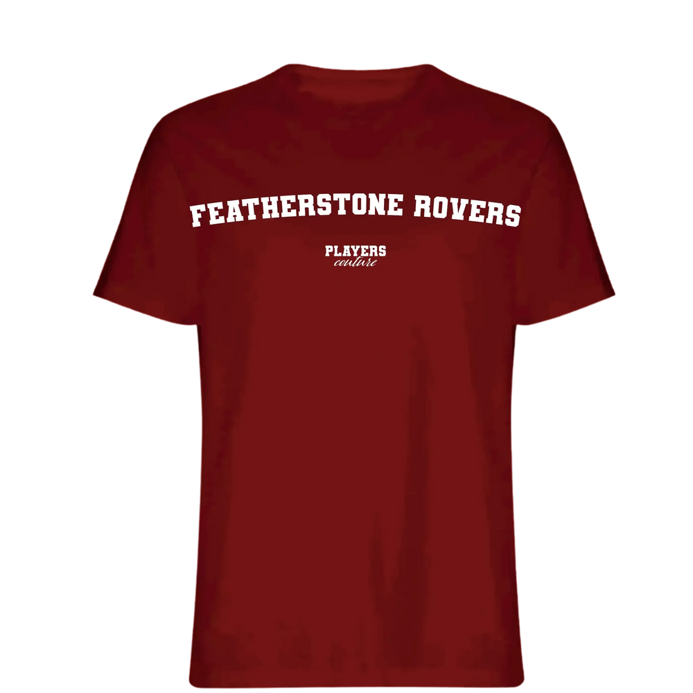 Featherstone Rovers t-shirt – red men's t-shirt with white Featherstone Rovers letters and Players Couture logo on the chest