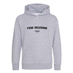 Fede Valverde hoodie – grey kids' hoodie with black Fede Valverde letters and Players Couture logo on the chest