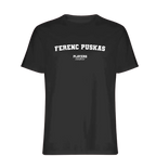 Ferenc Puskas t-shirt – black men's t-shirt with white Ferenc Puskas letters and Players Couture logo on the chest