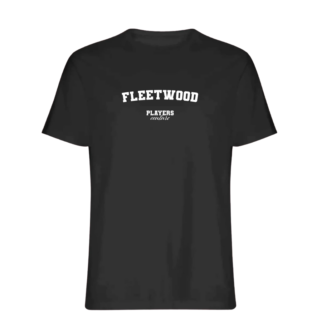 Fleetwood t-shirt – black men's t-shirt with white Fleetwood letters and Players Couture logo on the chest