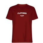 Fletcher t-shirt – red men's t-shirt with white Fletcher letters and Players Couture logo on the chest