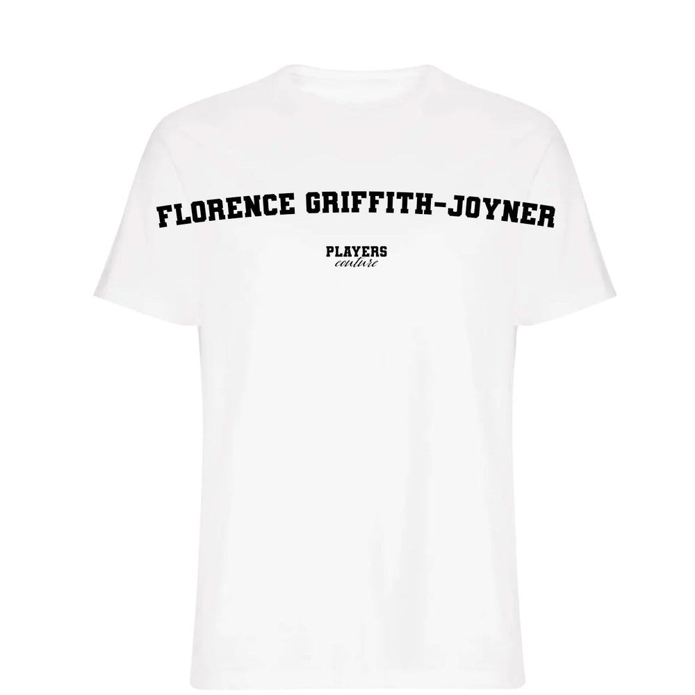 Florence Griffith Joyner men's T-shirt in white with bold name lettering