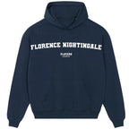 Florence Nightingale hoodie – navy men's hoodie with white Florence Nightingale letters and Players Couture logo on the chest