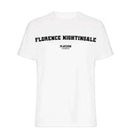Florence Nightingale t-shirt – white men's t-shirt with black Florence Nightingale letters and Players Couture logo on the
