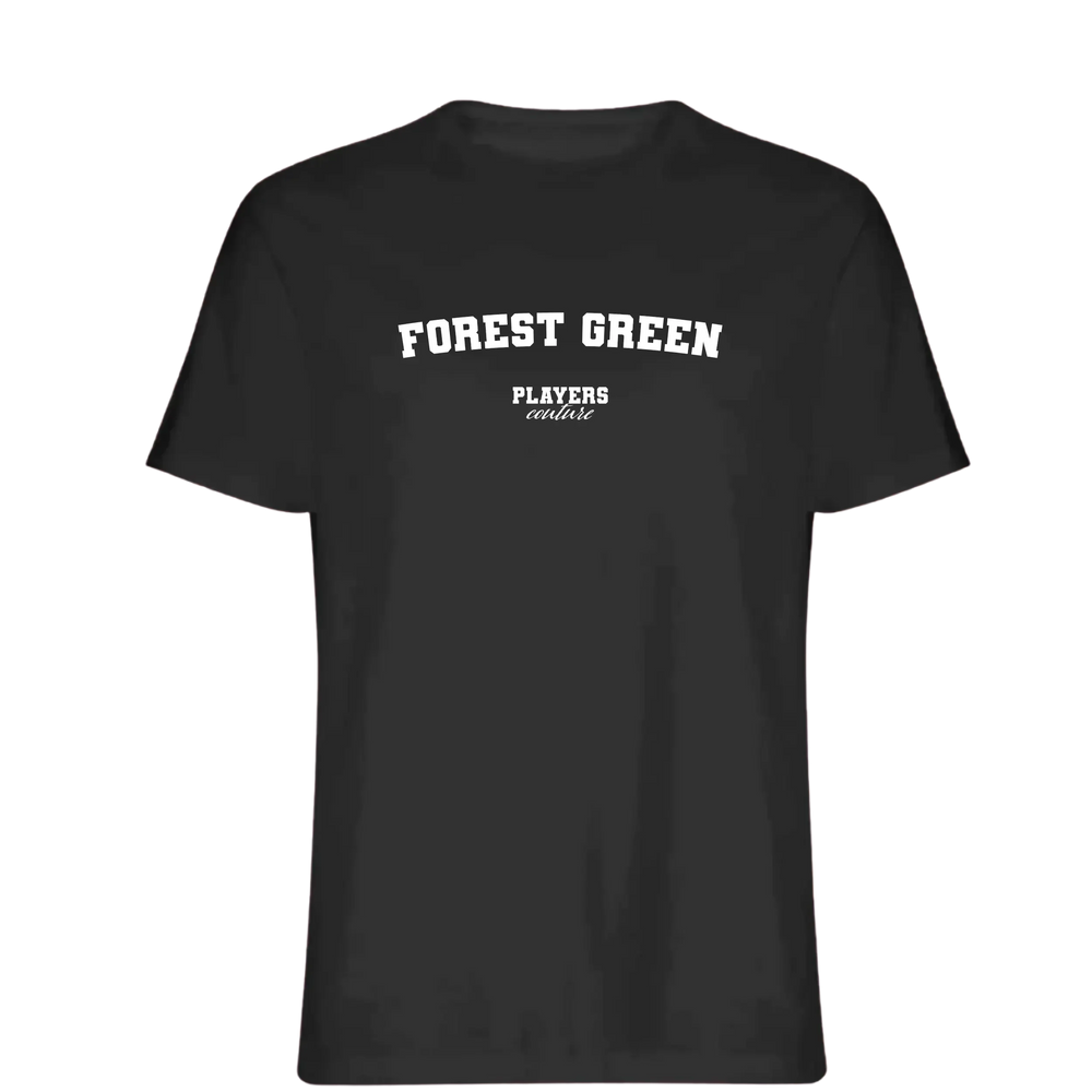 Forest Green t-shirt – black men's t-shirt with white Forest Green letters and Players Couture logo on the chest