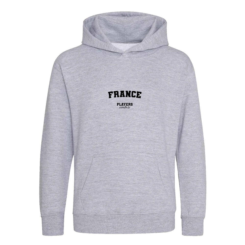 France hoodie – grey kids' hoodie with black France letters and Players Couture logo on the chest