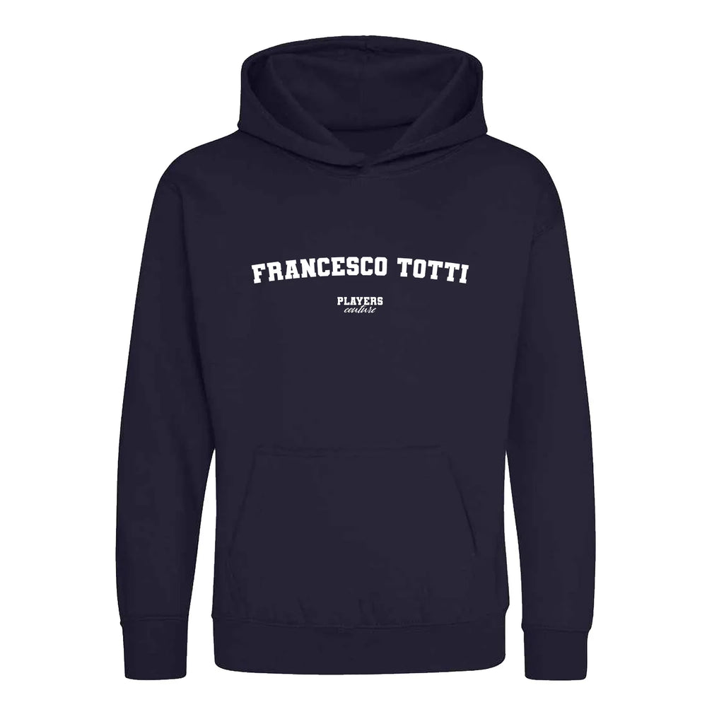 Francesco Totti hoodie – navy kids' hoodie with white Francesco Totti letters and Players Couture logo on the chest