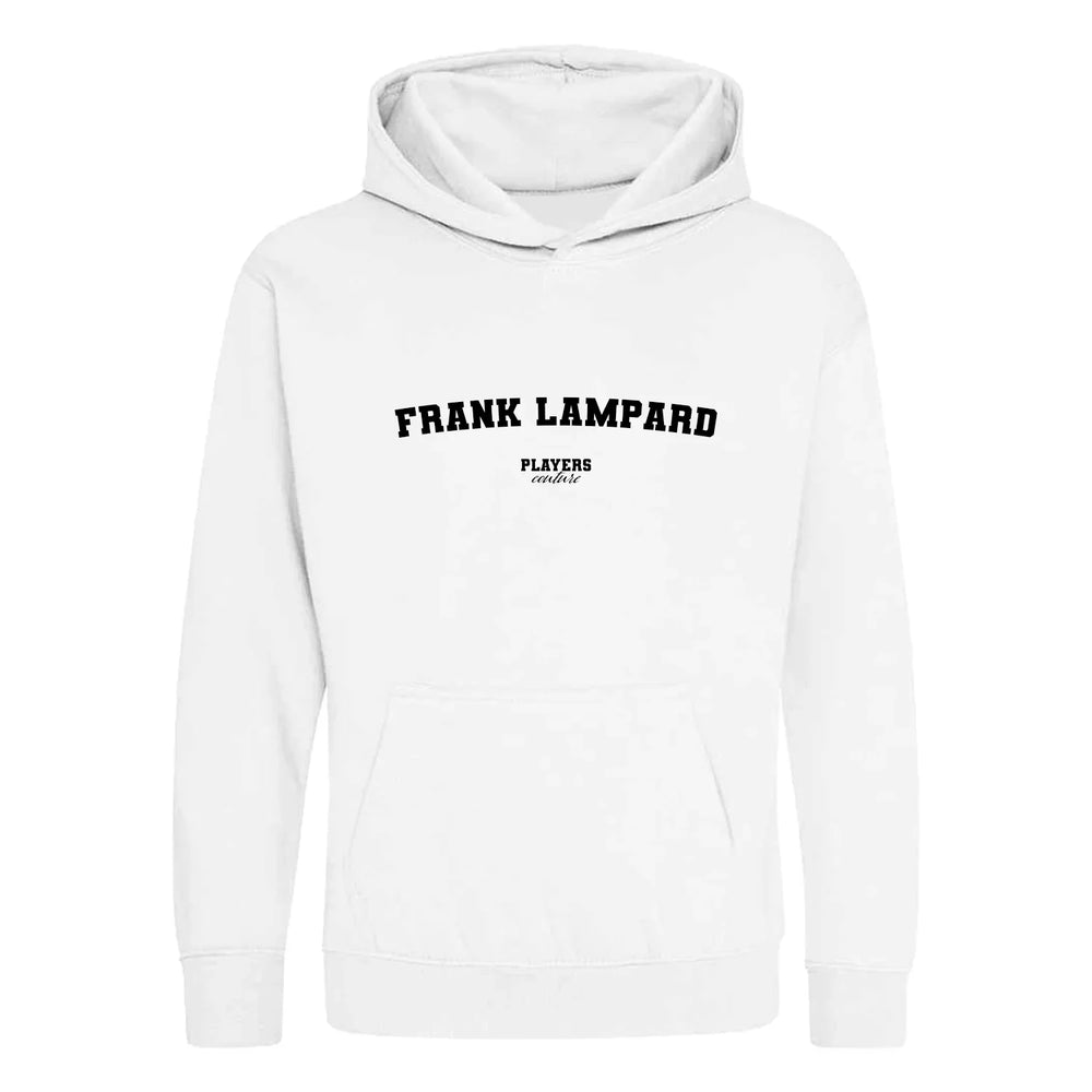 Frank Lampard hoodie – white kids' hoodie with black Frank Lampard letters and Players Couture logo on the chest