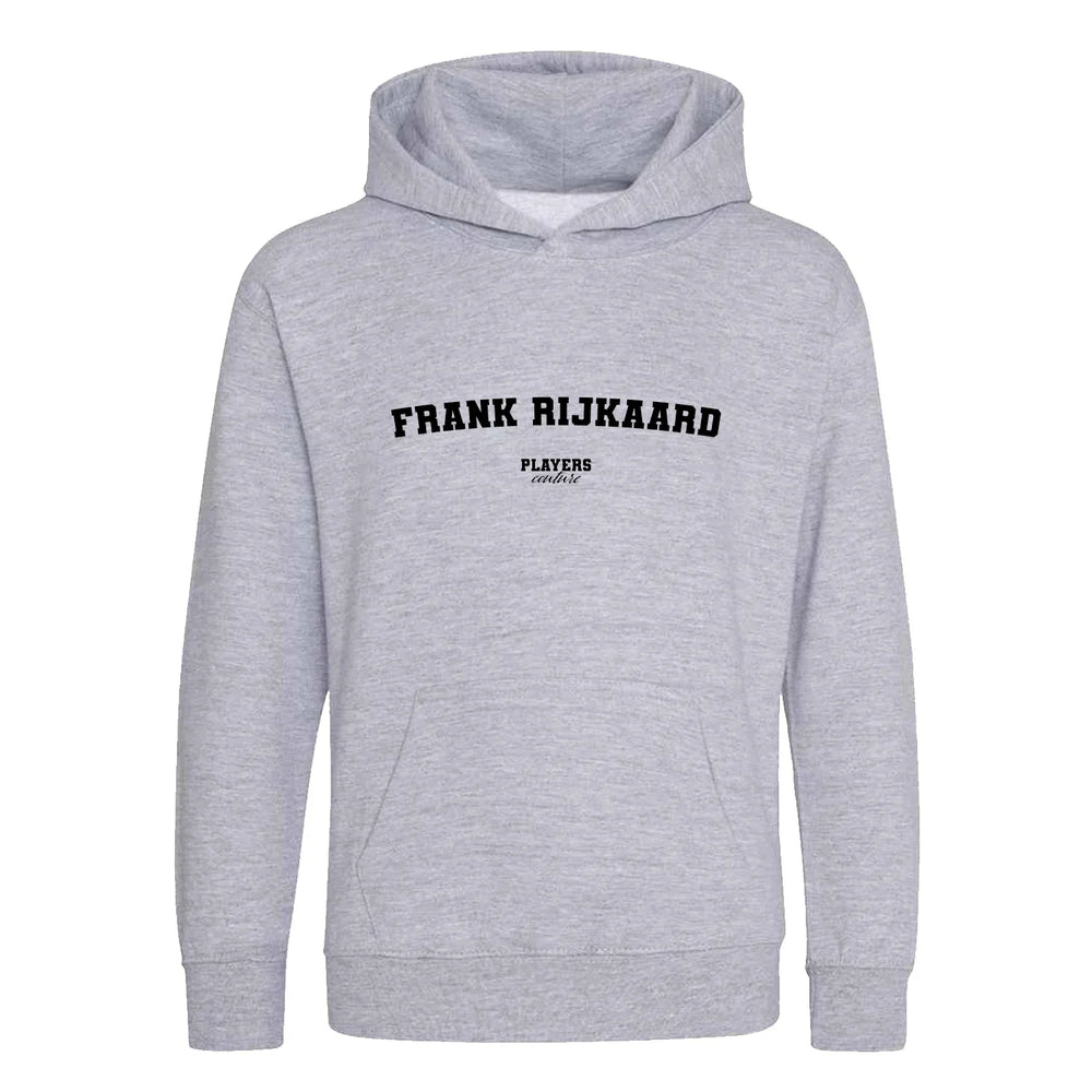 Frank Rijkaard hoodie – grey kids' hoodie with black Frank Rijkaard letters and Players Couture logo on the chest
