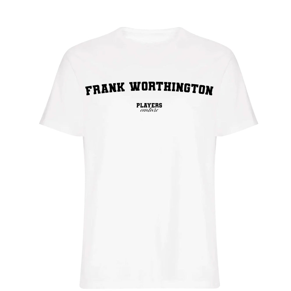 Frank Worthington men's T-shirt in white with bold name lettering