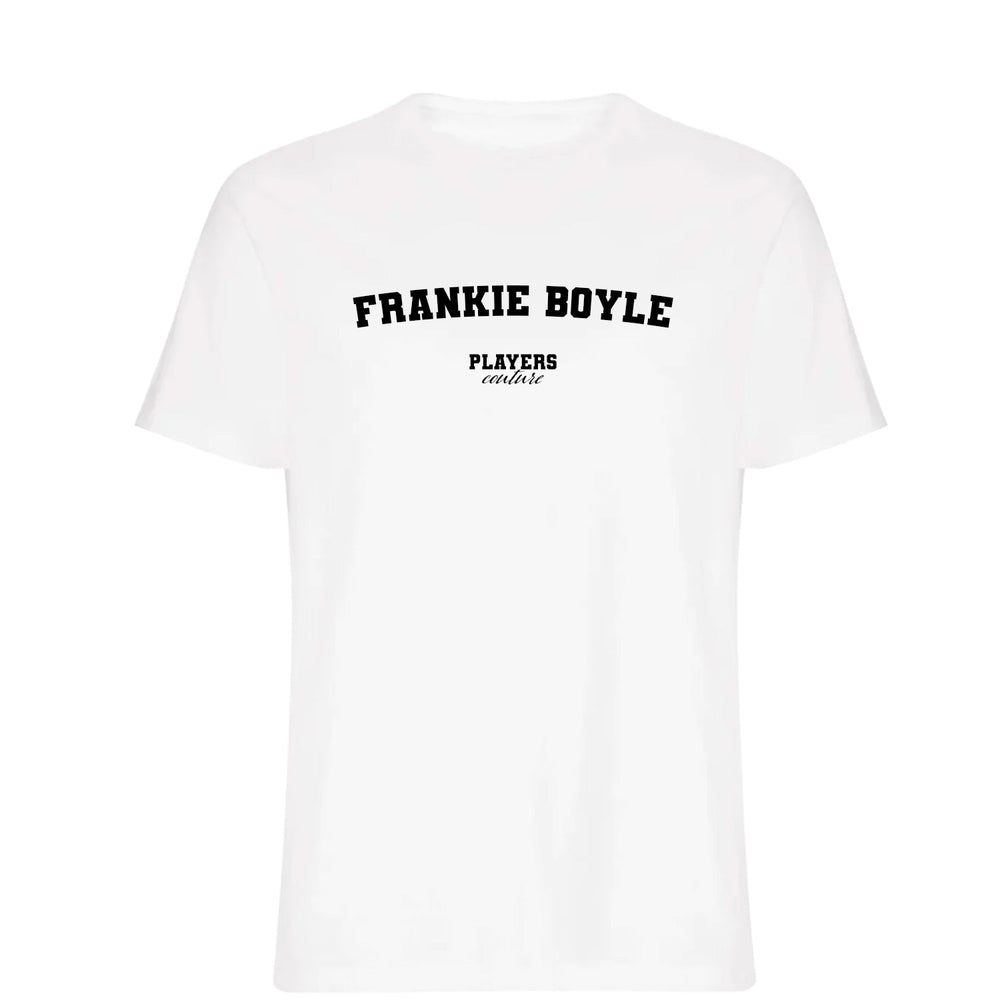 Frankie Boyle men's T-shirt in white with bold name lettering