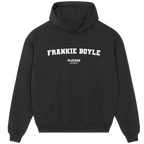 Frankie Boyle hoodie – black men's hoodie with white Frankie Boyle letters and Players Couture logo on the chest