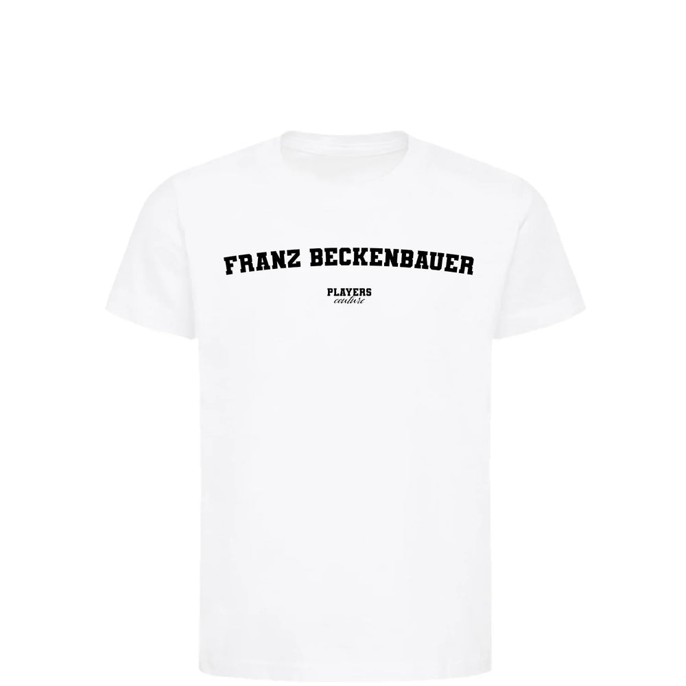 Franz Beckenbauer t-shirt – white kids' t-shirt with black Franz Beckenbauer letters and Players Couture logo on the chest