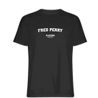 Fred Perry t-shirt – black men's t-shirt with white Fred Perry letters and Players Couture logo on the chest