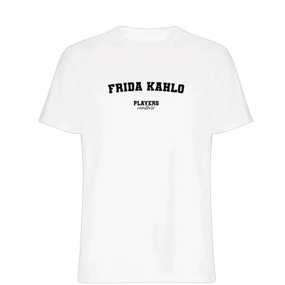 Frida Kahlo t-shirt – white men's t-shirt with black Frida Kahlo letters and Players Couture logo on the chest