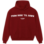 From Dusk 'Til Dawn hoodie – red men's hoodie with white From Dusk 'Til Dawn letters and Players Couture logo on the chest