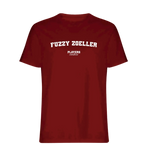 Fuzzy Zoeller t-shirt – red men's t-shirt with white Fuzzy Zoeller letters and Players Couture logo on the chest