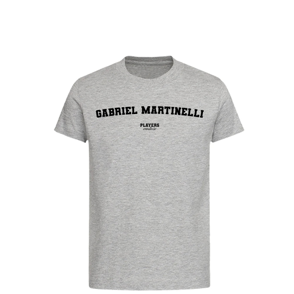 Gabriel Martinelli t-shirt – grey kids' t-shirt with black Gabriel Martinelli letters and Players Couture logo on the chest