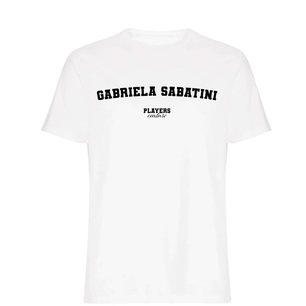 Gabriela Sabatini men's T-shirt in white with bold name lettering