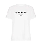 Garden City men's T-shirt in white with bold name lettering