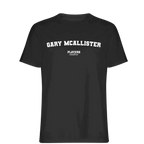 Gary McAllister t-shirt – black men's t-shirt with white Gary McAllister letters and Players Couture logo on the chest