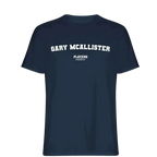 Gary McAllister t-shirt – navy men's t-shirt with white Gary McAllister letters and Players Couture logo on the chest