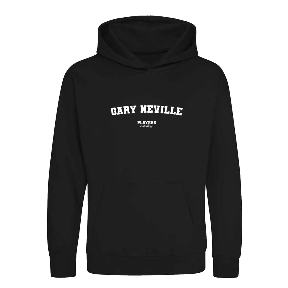 Gary Neville hoodie – black kids' hoodie with white Gary Neville letters and Players Couture logo on the chest