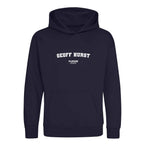 Geoff Hurst hoodie – navy kids' hoodie with white Geoff Hurst letters and Players Couture logo on the chest