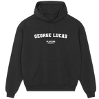 George Lucas hoodie – black men's hoodie with white George Lucas letters and Players Couture logo on the chest