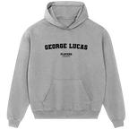 George Lucas hoodie – grey men's hoodie with black George Lucas letters and Players Couture logo on the chest
