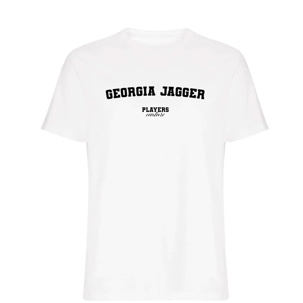 Georgia Jagger men's T-shirt in white with bold name lettering