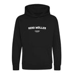 Gerd Müller hoodie – black kids' hoodie with white Gerd Müller letters and Players Couture logo on the chest