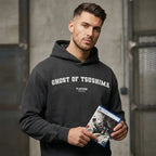 Ghost of Tsushima hoodie – navy men's hoodie with white Ghost of Tsushima letters and Players Couture logo on the chest