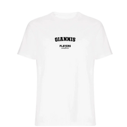 Giannis t-shirt – white men's t-shirt with black Giannis letters and Players Couture logo on the chest