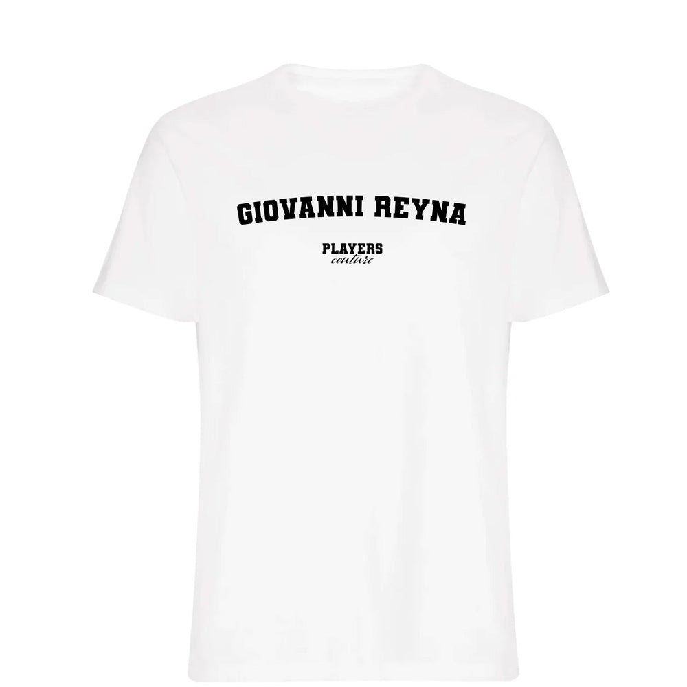 Giovanni Reyna men's T-shirt in white with bold name lettering