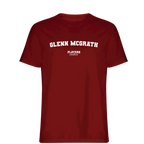Glenn McGrath t-shirt – red men's t-shirt with white Glenn McGrath letters and Players Couture logo on the chest