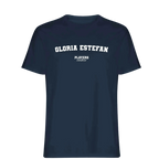 Gloria Estefan t-shirt – navy men's t-shirt with white Gloria Estefan letters and Players Couture logo on the chest