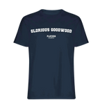 Glorious Goodwood t-shirt – navy men's t-shirt with white Glorious Goodwood letters and Players Couture logo on the chest