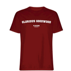 Glorious Goodwood t-shirt – red men's t-shirt with white Glorious Goodwood letters and Players Couture logo on the chest