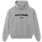 Glyn Pardoe hoodie – grey men's hoodie with black Glyn Pardoe letters and Players Couture logo on the chest