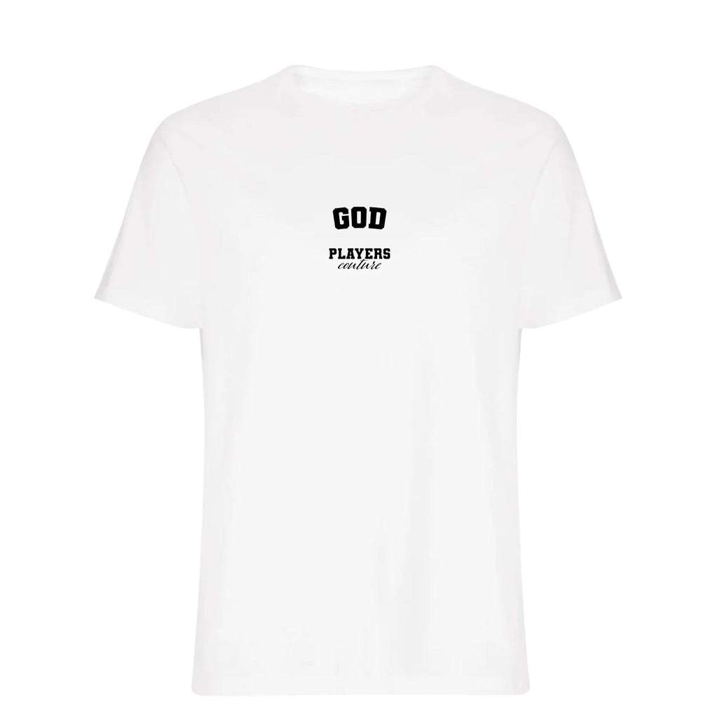 God men's T-shirt in white with bold name lettering