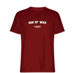 God Of War t-shirt – red men's t-shirt with white God Of War letters and Players Couture logo on the chest