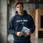 God of War hoodie – navy men's hoodie with white God of War letters and Players Couture logo on the chest