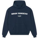 Goran Ivanisevic hoodie – navy men's hoodie with white Goran Ivanisevic letters and Players Couture logo on the chest