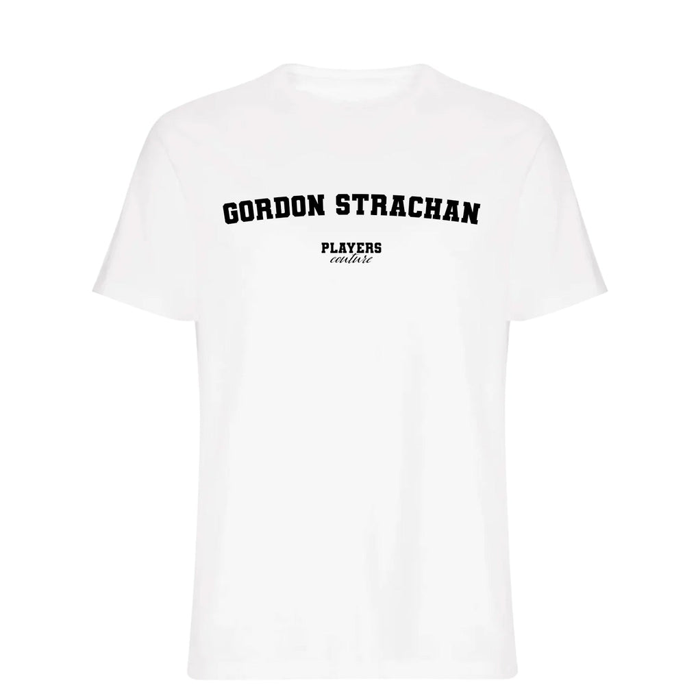 Gordon Strachan men's T-shirt in white with bold name lettering