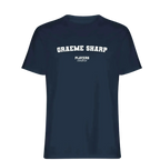 Graeme Sharp t-shirt – navy men's t-shirt with white Graeme Sharp letters and Players Couture logo on the chest